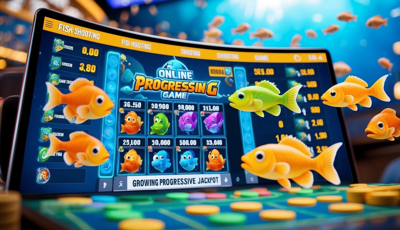 Sebuah platform permainan menembak ikan online yang sibuk dengan makhluk laut berwarna-warni dan jackpot progresif yang terus berkembang