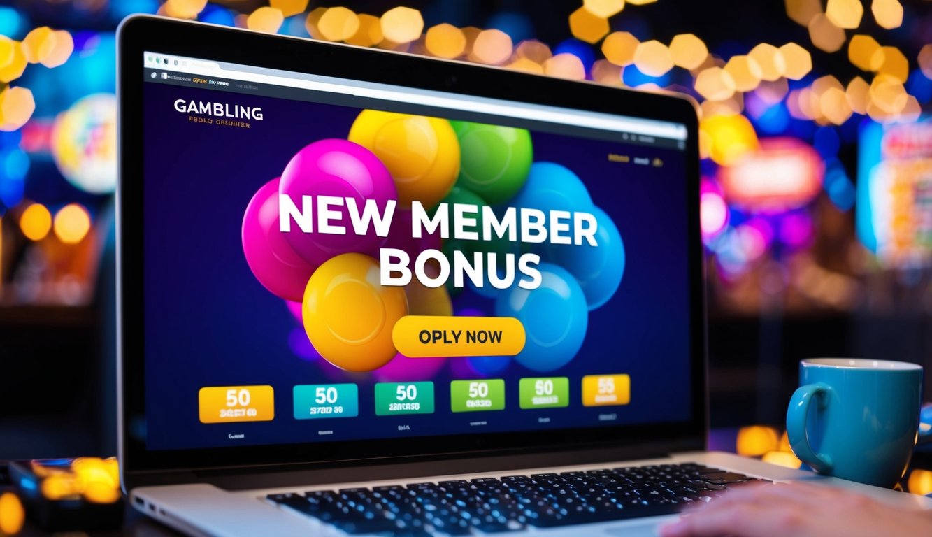 Sebuah situs judi online yang berwarna-warni dan cerah dengan tawaran "Bonus Anggota Baru" yang ditampilkan secara mencolok