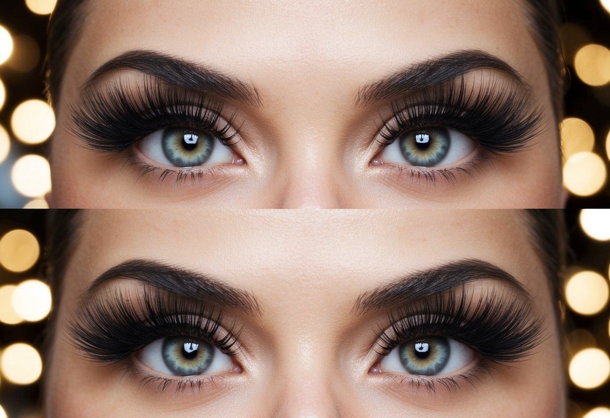 A close-up of mesmerizing eyes with voluminous lashes, surrounded by Chanel branding and promotional imagery