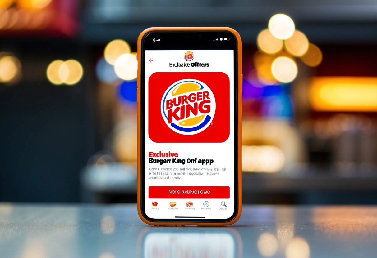 A smartphone with the Burger King app open, showing exclusive offers and promotions