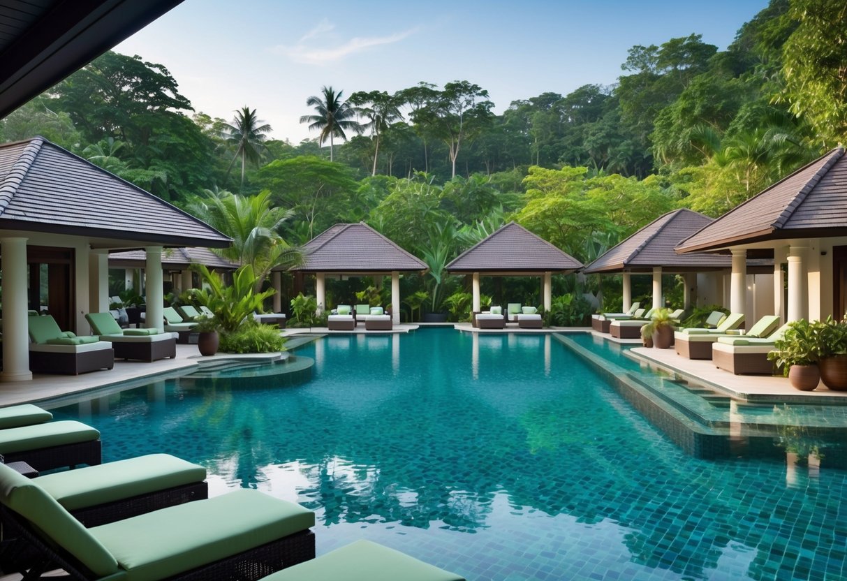 A tranquil spa retreat with lush greenery, serene pools, and luxurious relaxation areas at Club Med Bintan