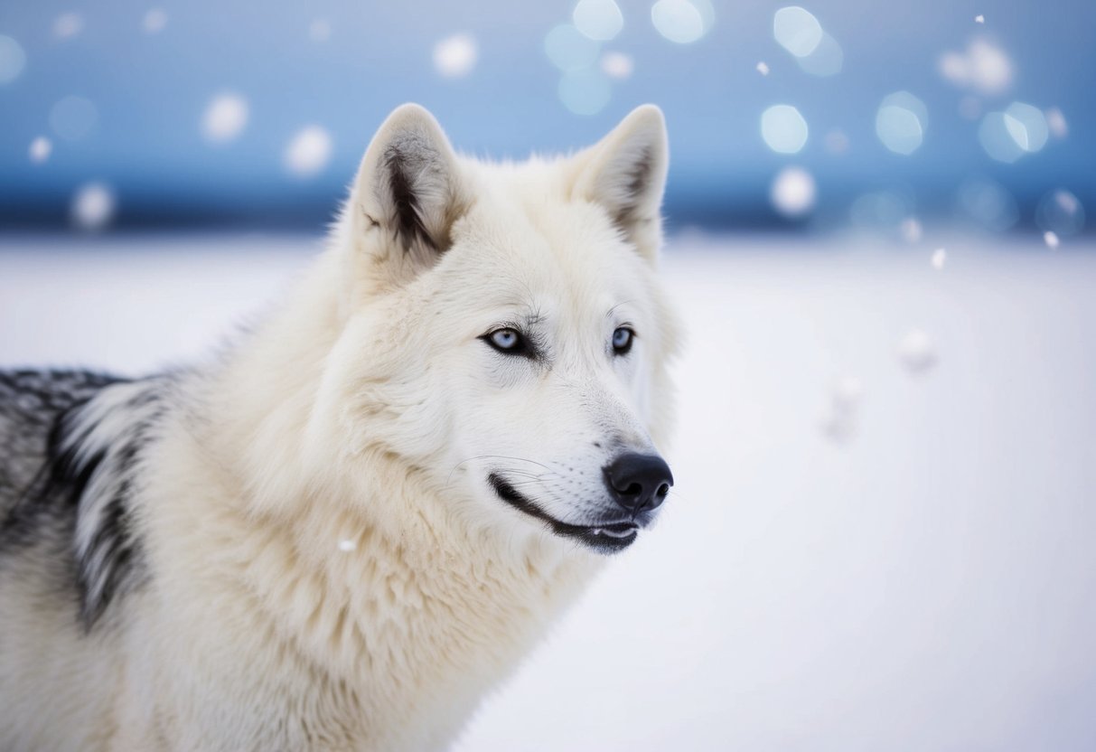 The arctic wolf's fur is a pristine white, blending seamlessly with the snowy landscape