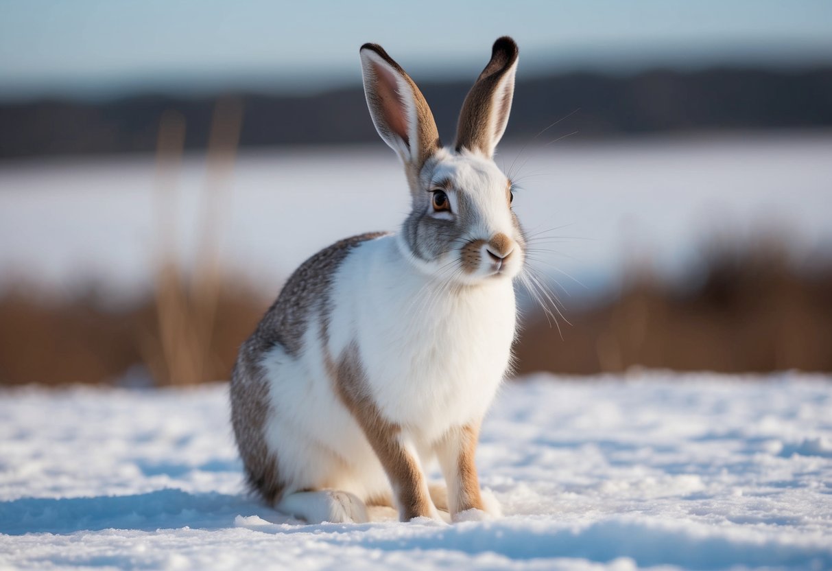 An arctic hare changes its fur from white to brown in a snowy landscape to blend in with the environment for camouflage