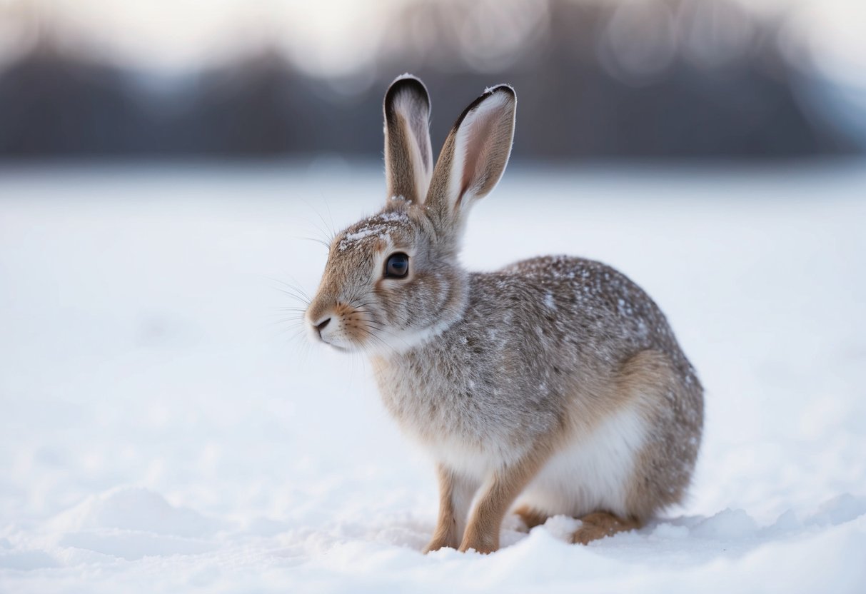An arctic hare with small ears blending into snowy background, avoiding detection by predators