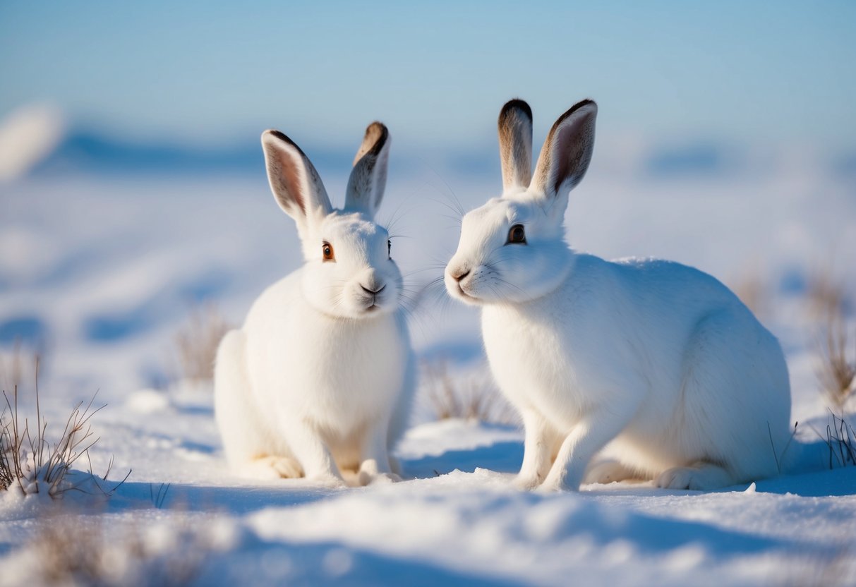 In winter, white Arctic hares blend into the snowy landscape with their white fur, while in summer, their fur changes to a brown or gray color to match the tundra