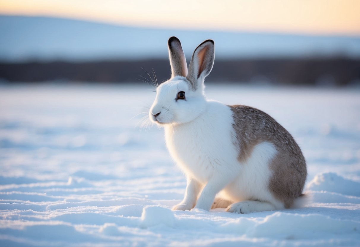 In winter, a white Arctic hare blends into the snowy landscape, while in summer, it molts to a brown or gray color to match the tundra