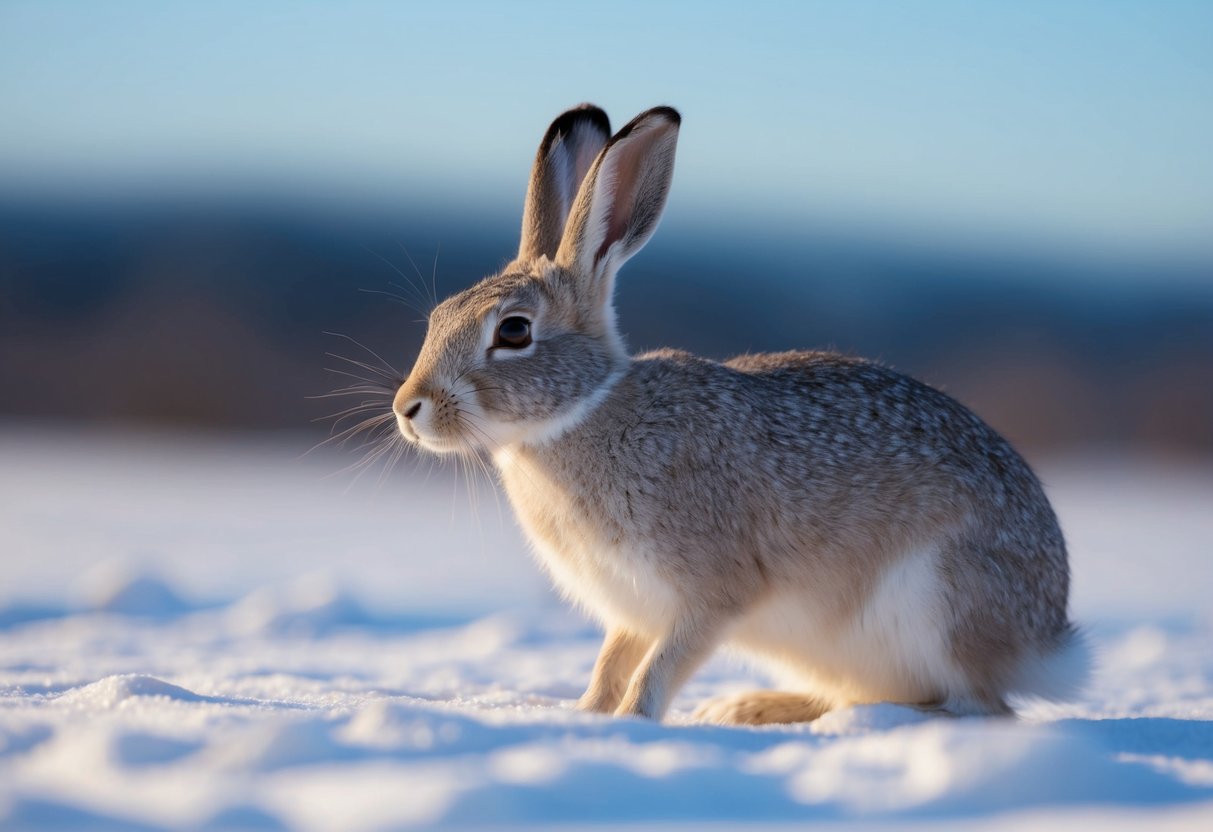An arctic hare sniffs the air, its nose twitching as it detects the scent of nearby predators