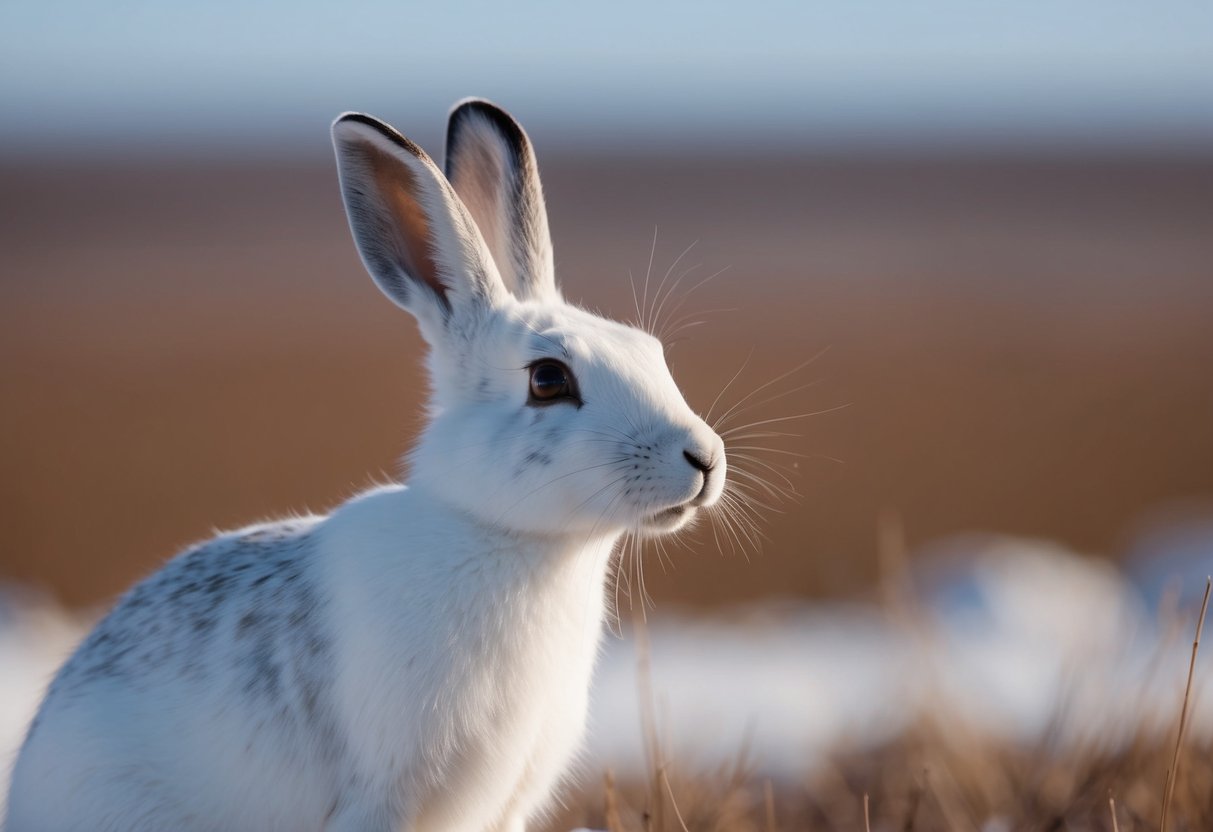 An arctic hare sniffs the air, searching for food