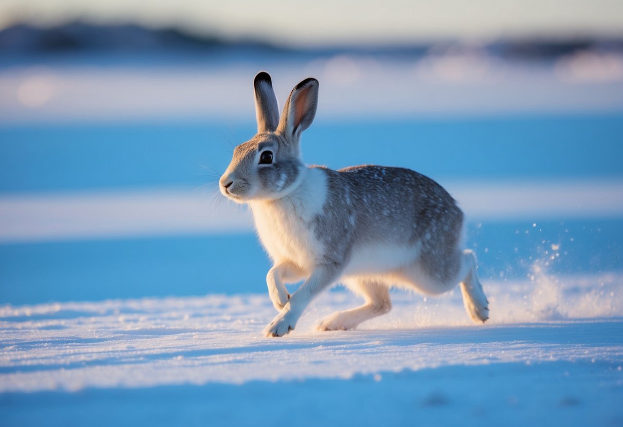 An arctic hare races across the icy tundra at 40 mph