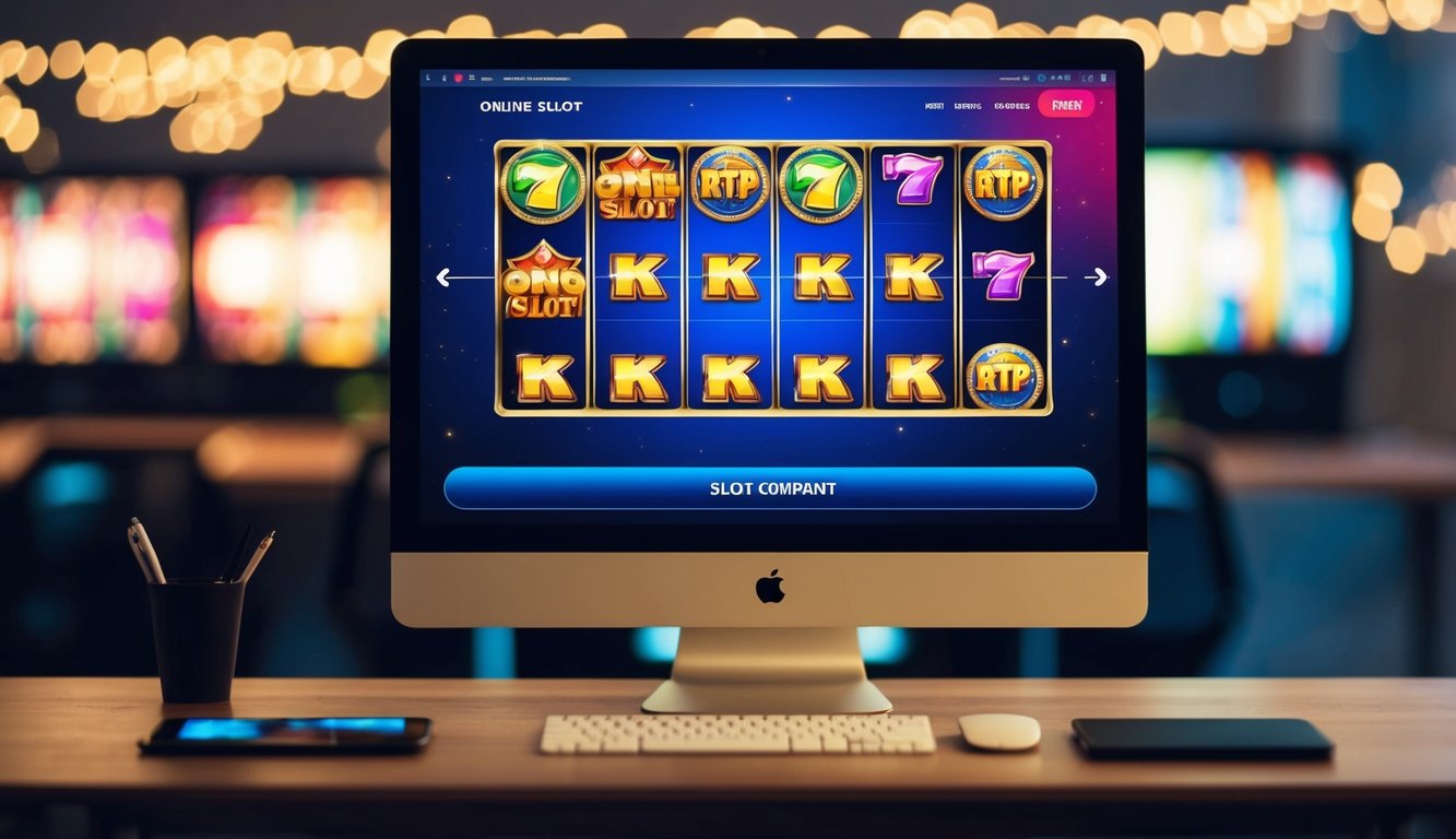 Sebuah layar komputer menampilkan permainan slot online RTP tinggi dengan grafik yang hidup dan gulungan yang berputar