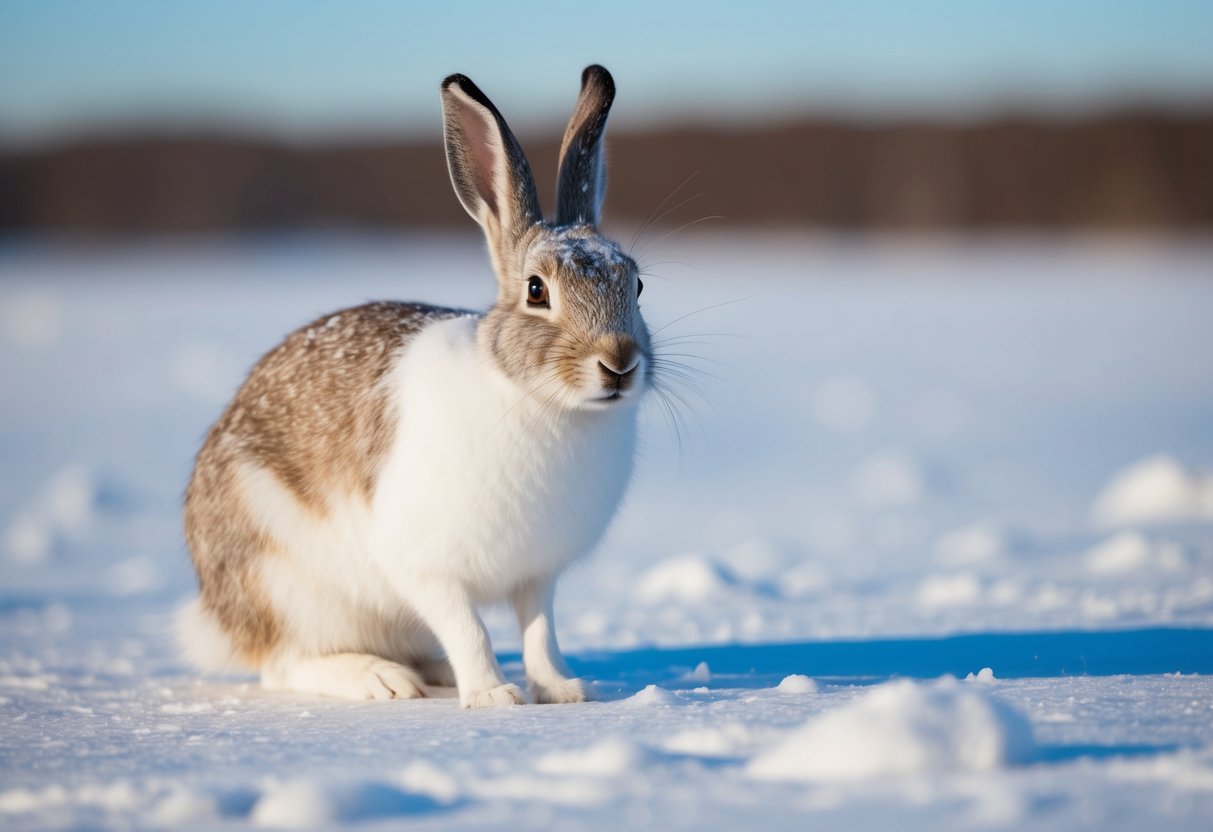 An arctic hare shedding its brown or grey coat in the summer, revealing a white winter coat