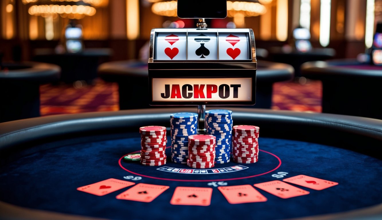 Sebuah meja poker dengan jackpot besar yang ditampilkan di tengah