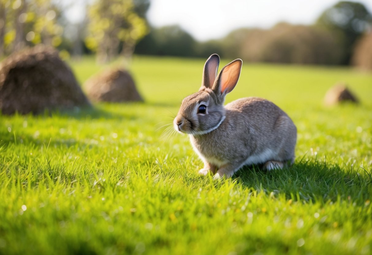 A rabbit exploring a spacious, safe outdoor area with green grass and plenty of hiding spots