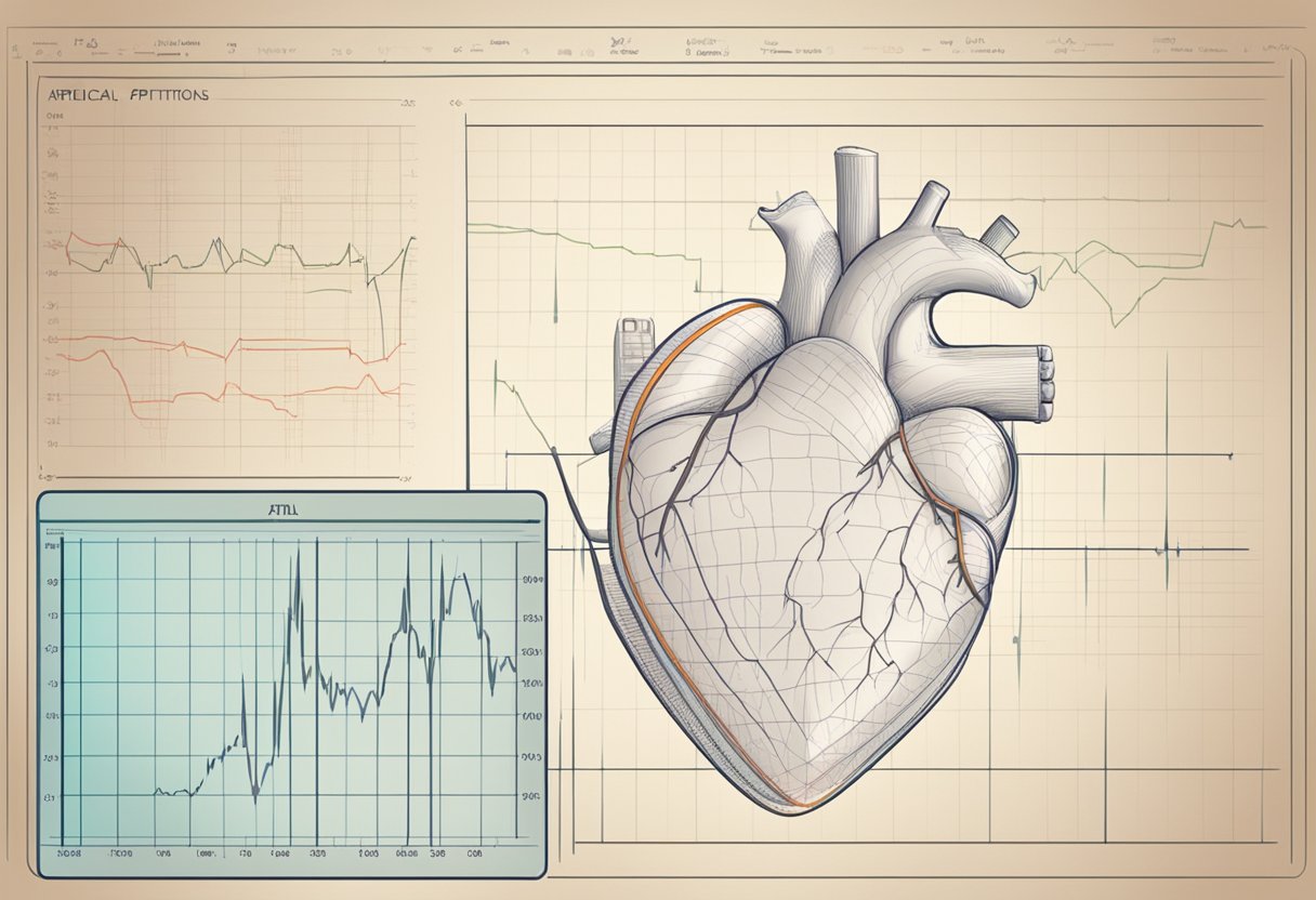 En hjerteovervågning, der viser uregelmæssige mønstre, med et medicinsk diagram, der viser symptomer på atrieflimren