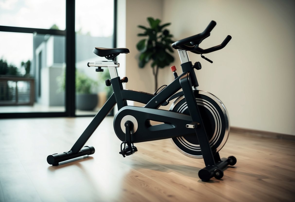 A sleek, foldable exercise bike with magnetic resistance in a modern home gym setting