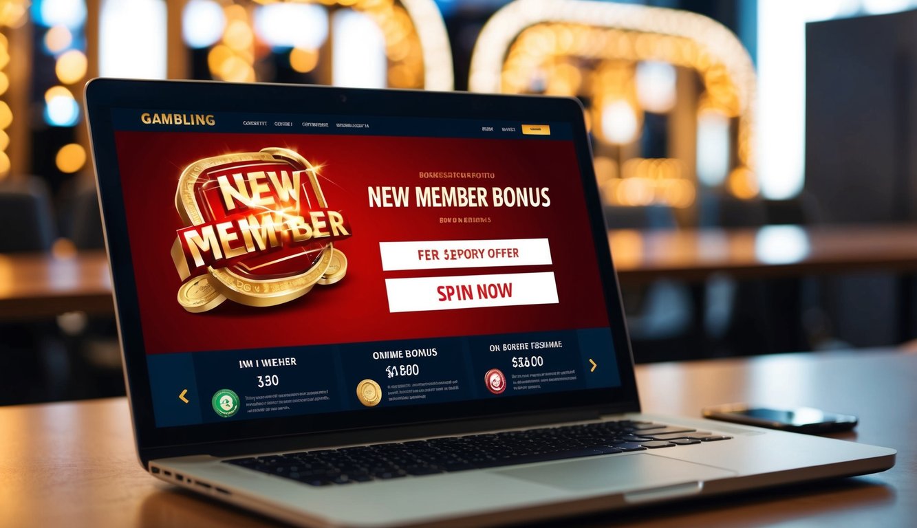 Sebuah situs judi online dengan penawaran 'bonus anggota baru' yang ditampilkan secara mencolok