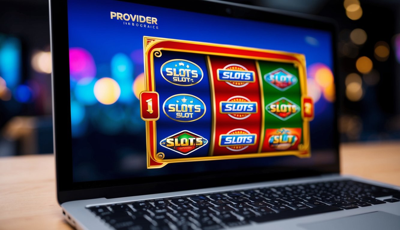 Antarmuka permainan slot online yang hidup dengan logo penyedia berkualitas tinggi dan grafik yang menarik