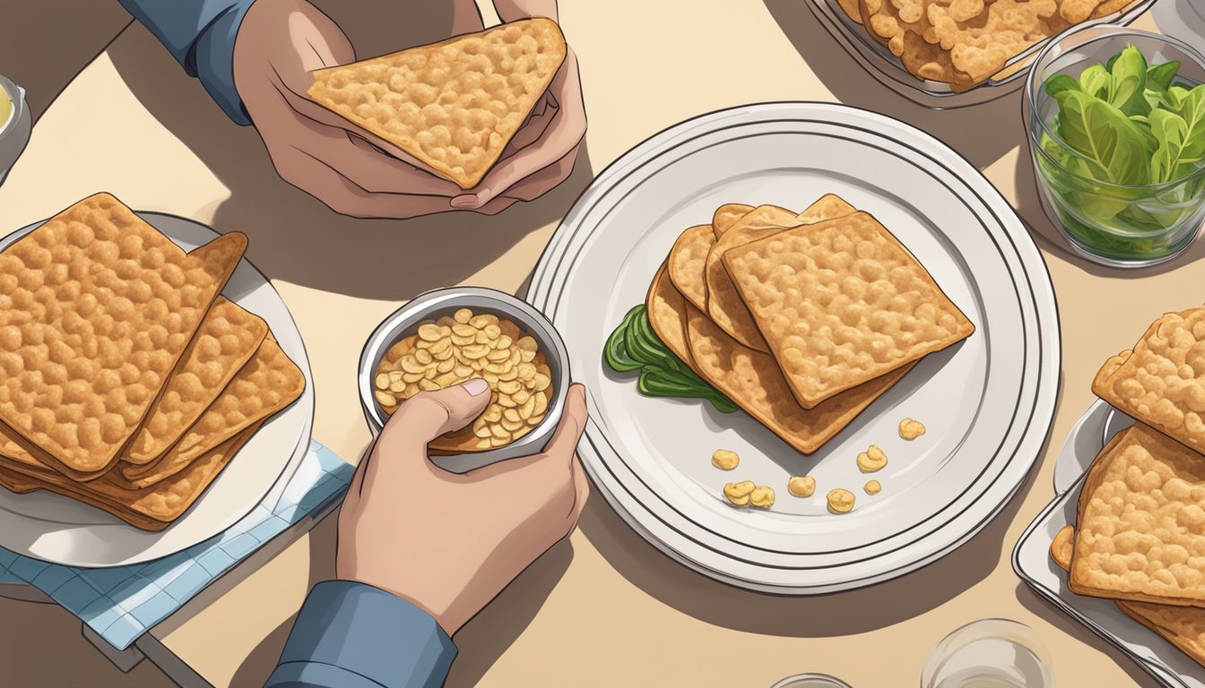 A diabetic places a few crisp breads on a plate next to a balanced meal