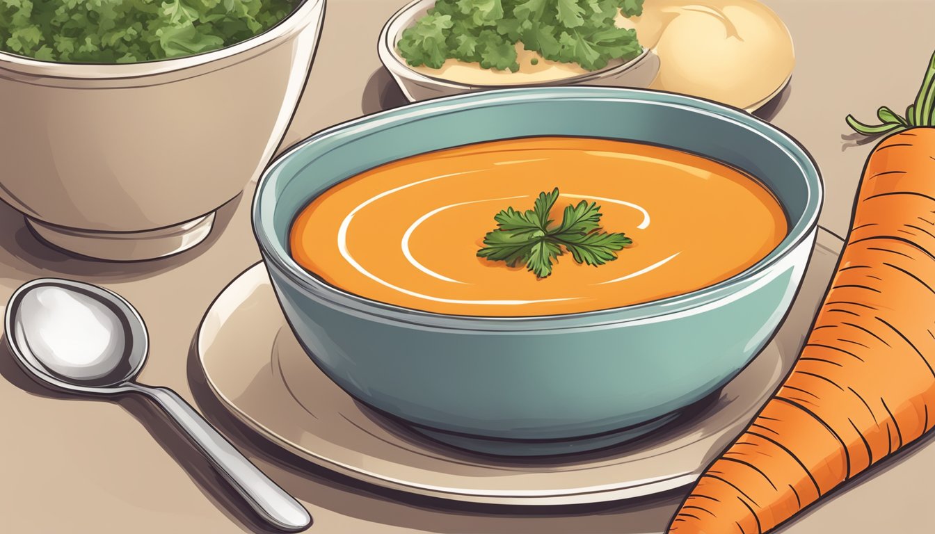 A bowl of carrot soup with a diabetic-friendly portion size