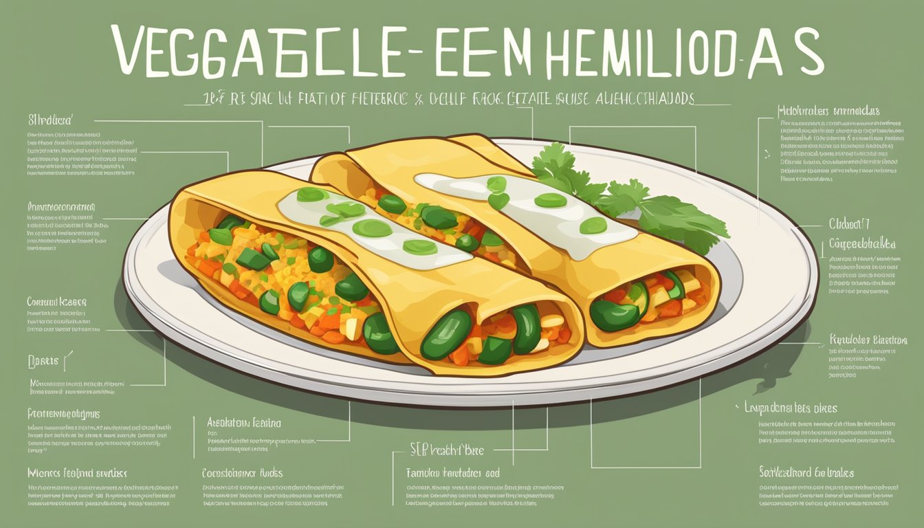 A plate of vegetable enchiladas with a portion size guide for diabetics