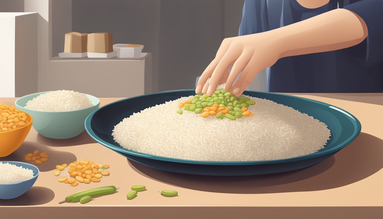 A diabetic carefully counting out individual rice snacks on a plate