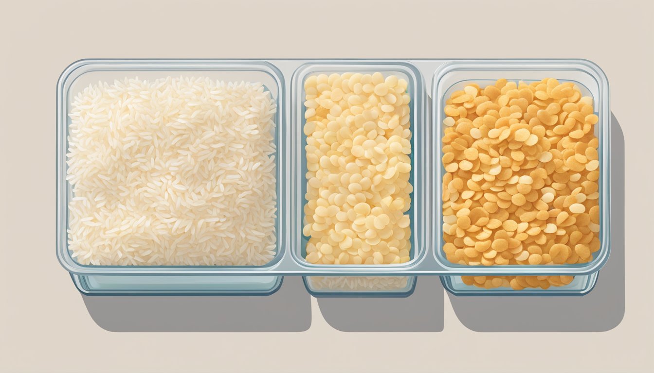 A bowl of different types of rice crisps arranged in a neat display, with a diabetic-friendly portion size measured out in a separate container