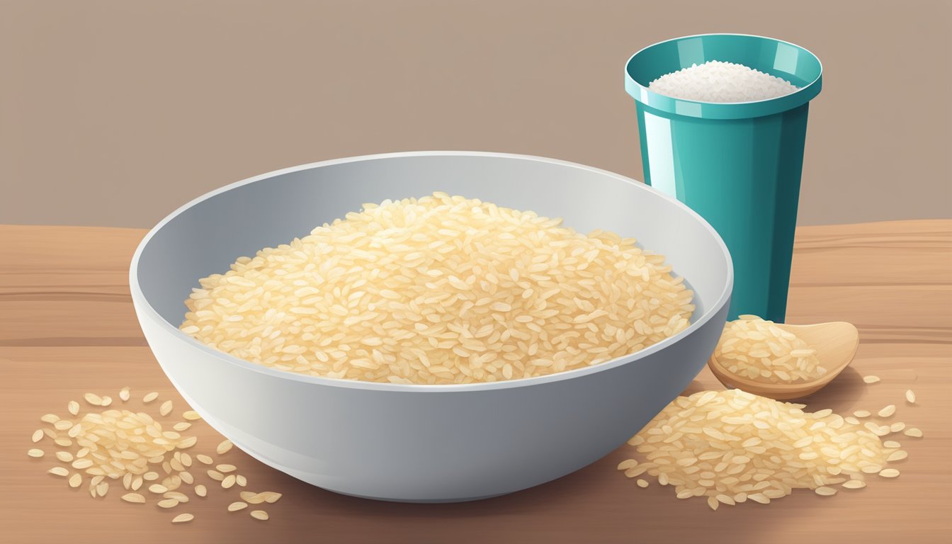 A bowl of rice crisps with a measuring cup next to it, indicating portion control for a diabetic