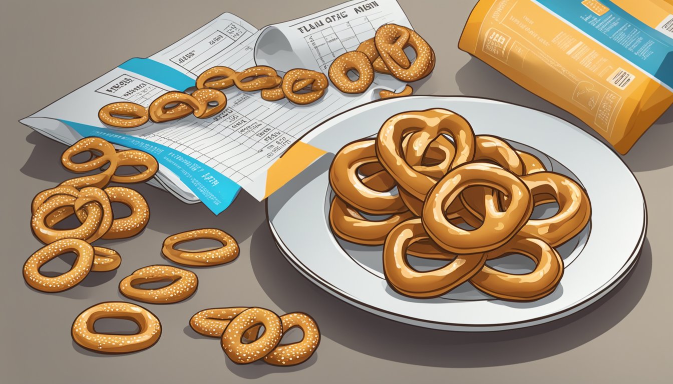 A plate of pretzels next to a nutritional label showing the glycemic index