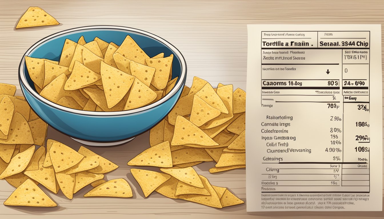 A bowl of tortilla chips next to a nutritional label showing the glycemic index