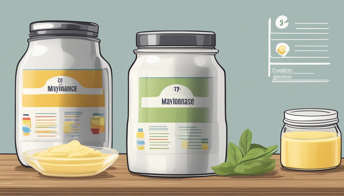 A jar of mayonnaise stands next to other condiments, with a glycemic index chart in the background