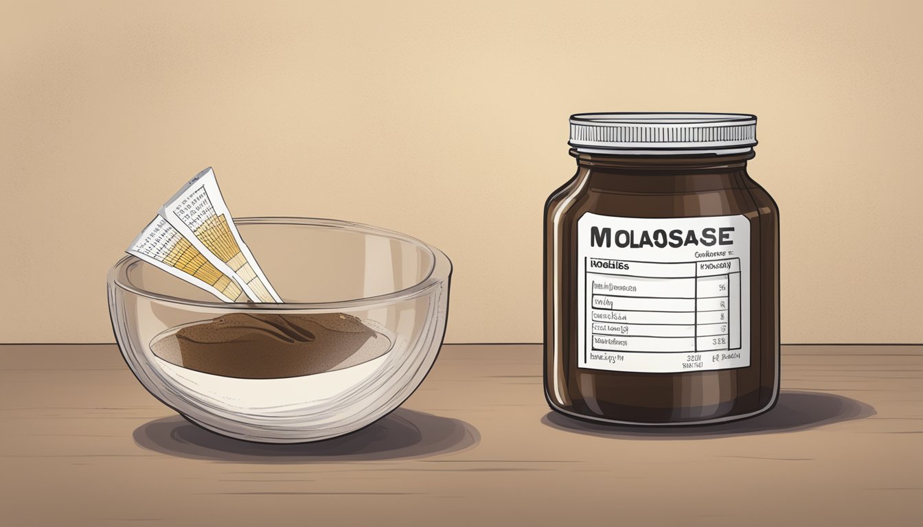 A jar of molasses being tested with a glycemic index chart nearby