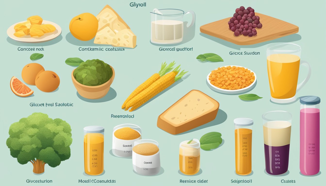 A table with various foods and their corresponding glycemic index values, alongside a chart showing the glycemic response to sorbitol consumption