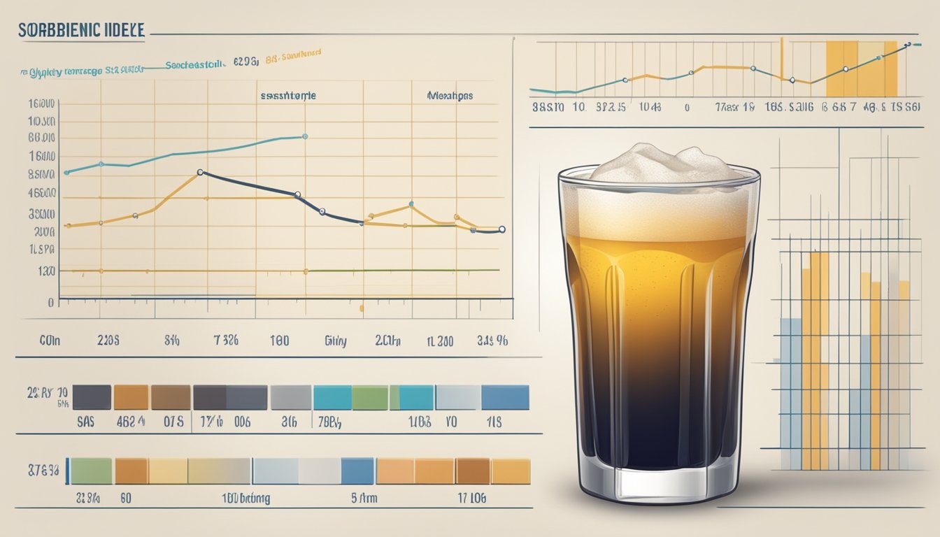 A glass of sorbitol-sweetened beverage next to a glycemic index chart