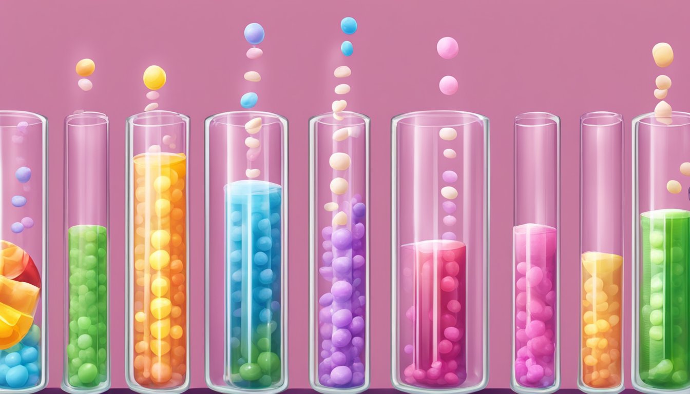 A series of test tubes filled with varying amounts of sweet liquid, arranged in a row from least to greatest sweetness