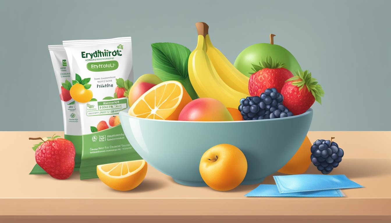 A bowl of fruit with erythritol packets next to it