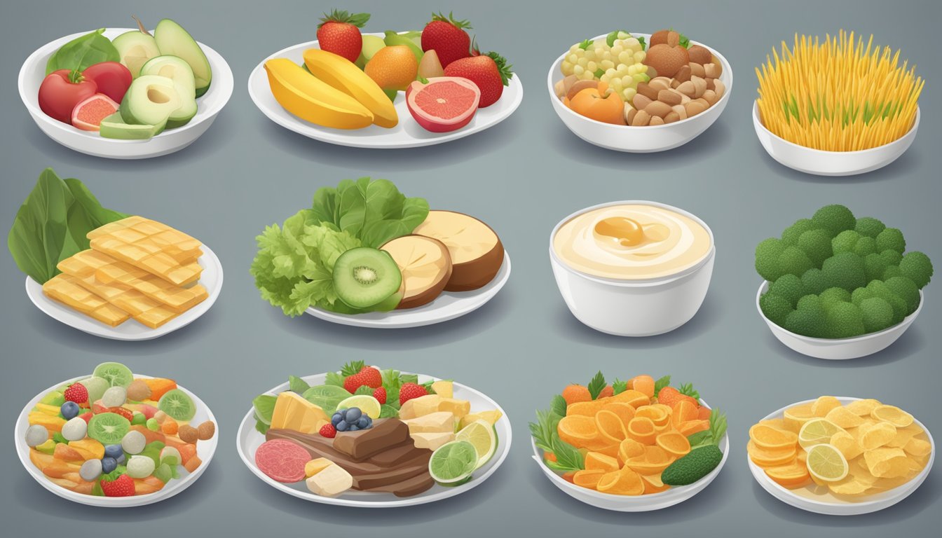 A table with a variety of foods arranged in rows, each labeled with its respective glycemic index value