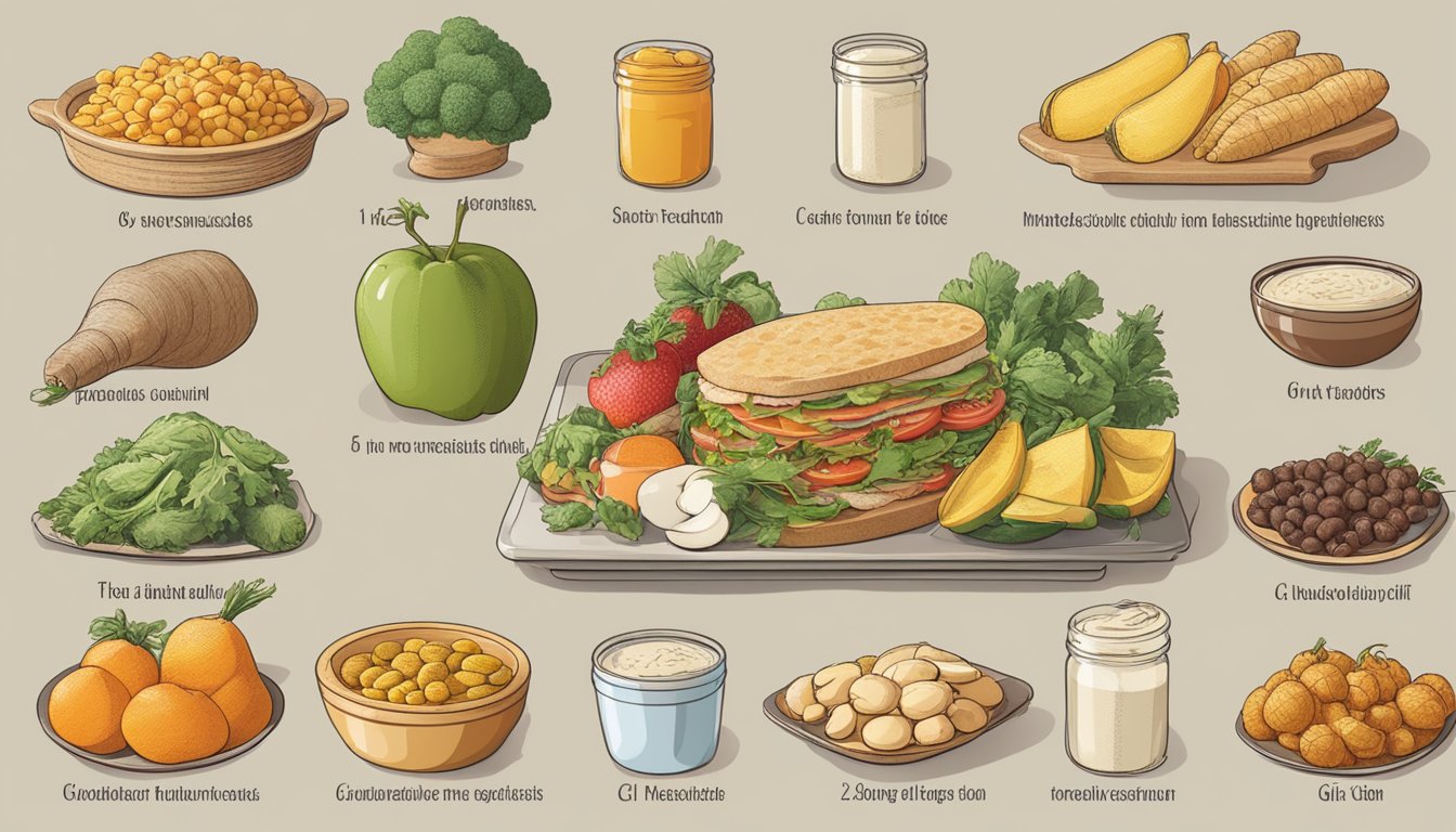 A table with various foods labeled with their respective GI values