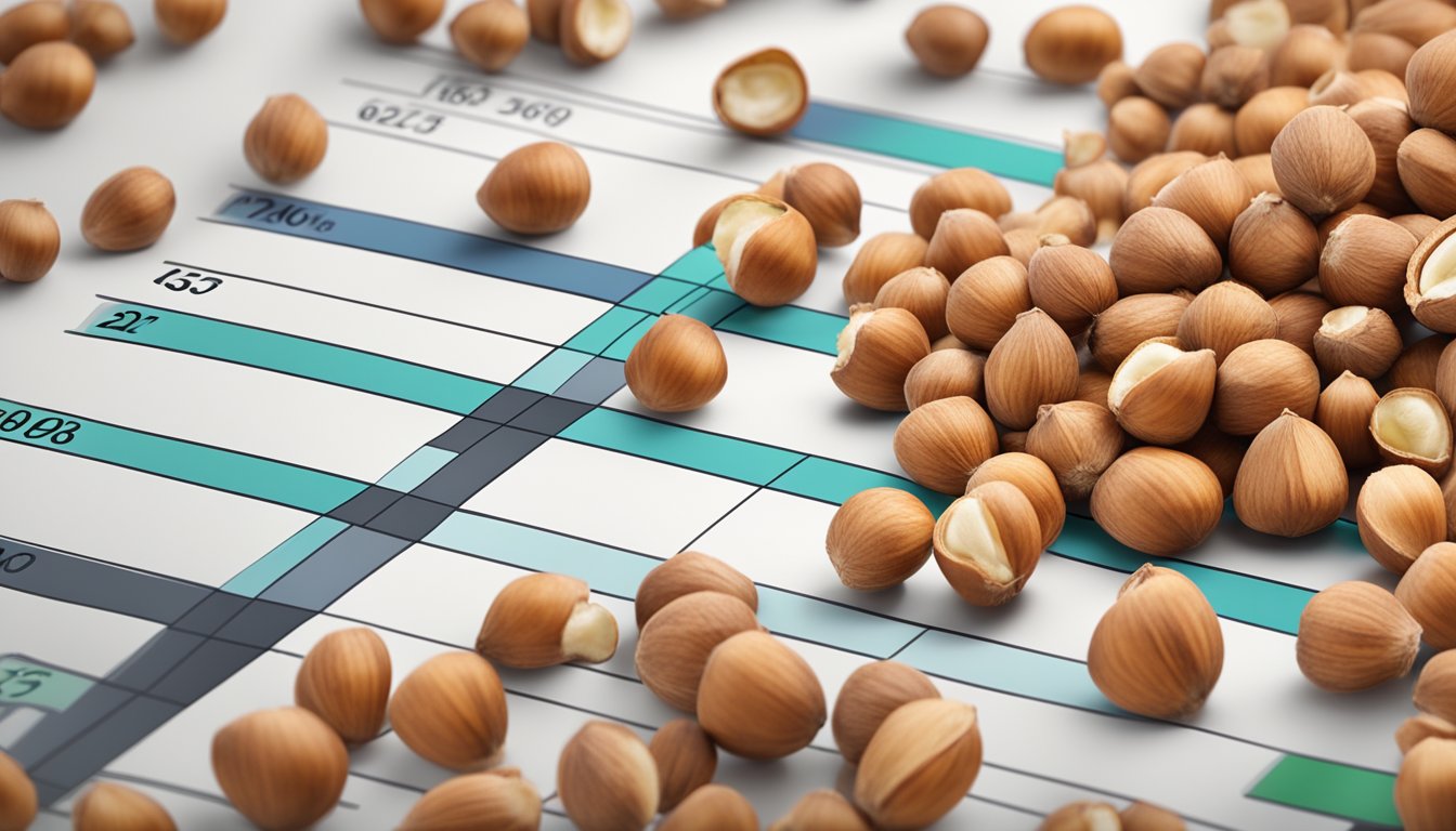 A pile of hazelnuts arranged next to a glycemic index chart