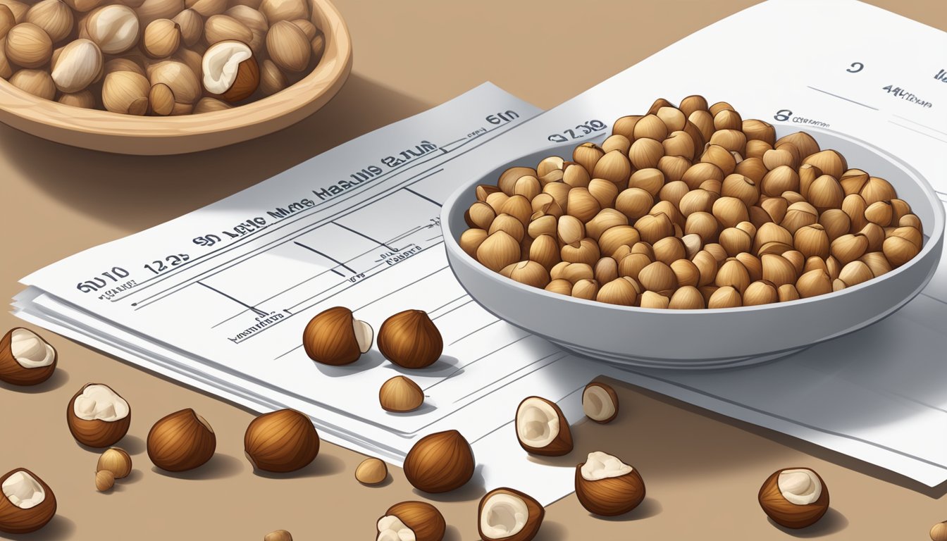 A pile of hazelnuts with a glycemic index chart in the background