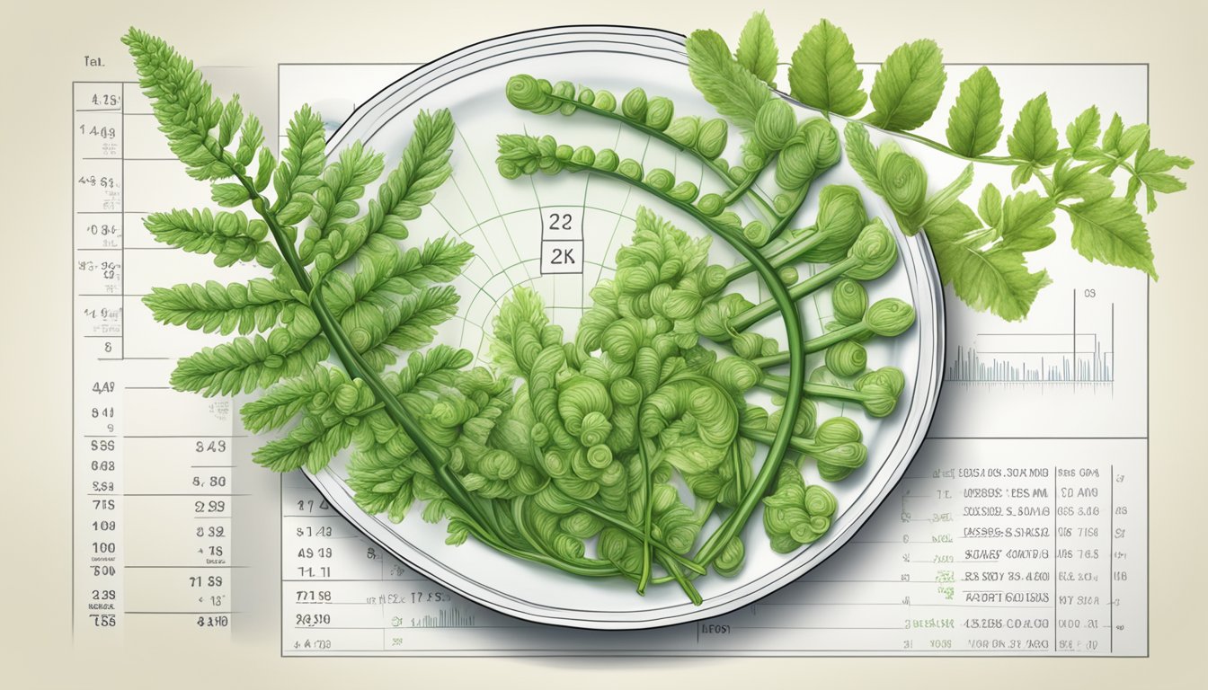 A plate of fiddlehead ferns next to a glycemic index chart