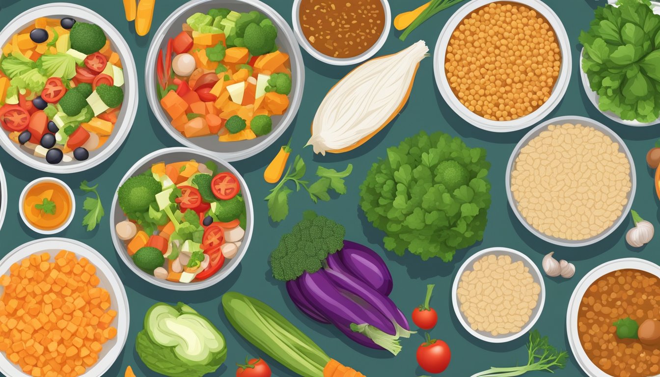 A variety of fresh vegetables, lean proteins, and whole grains are being combined in a single pot on a stove, creating a colorful and nutritious meal for busy diabetics