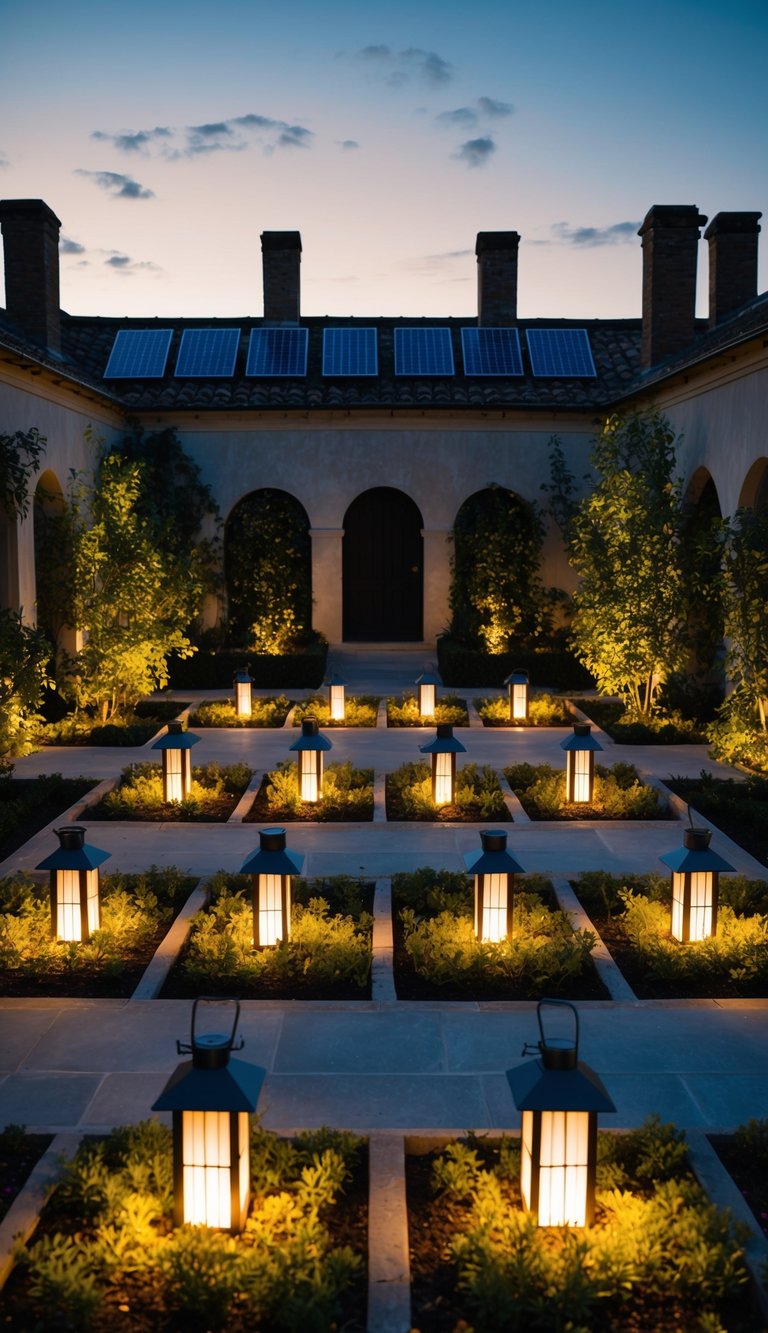Eighteen small courtyard gardens illuminated by solar-powered lanterns