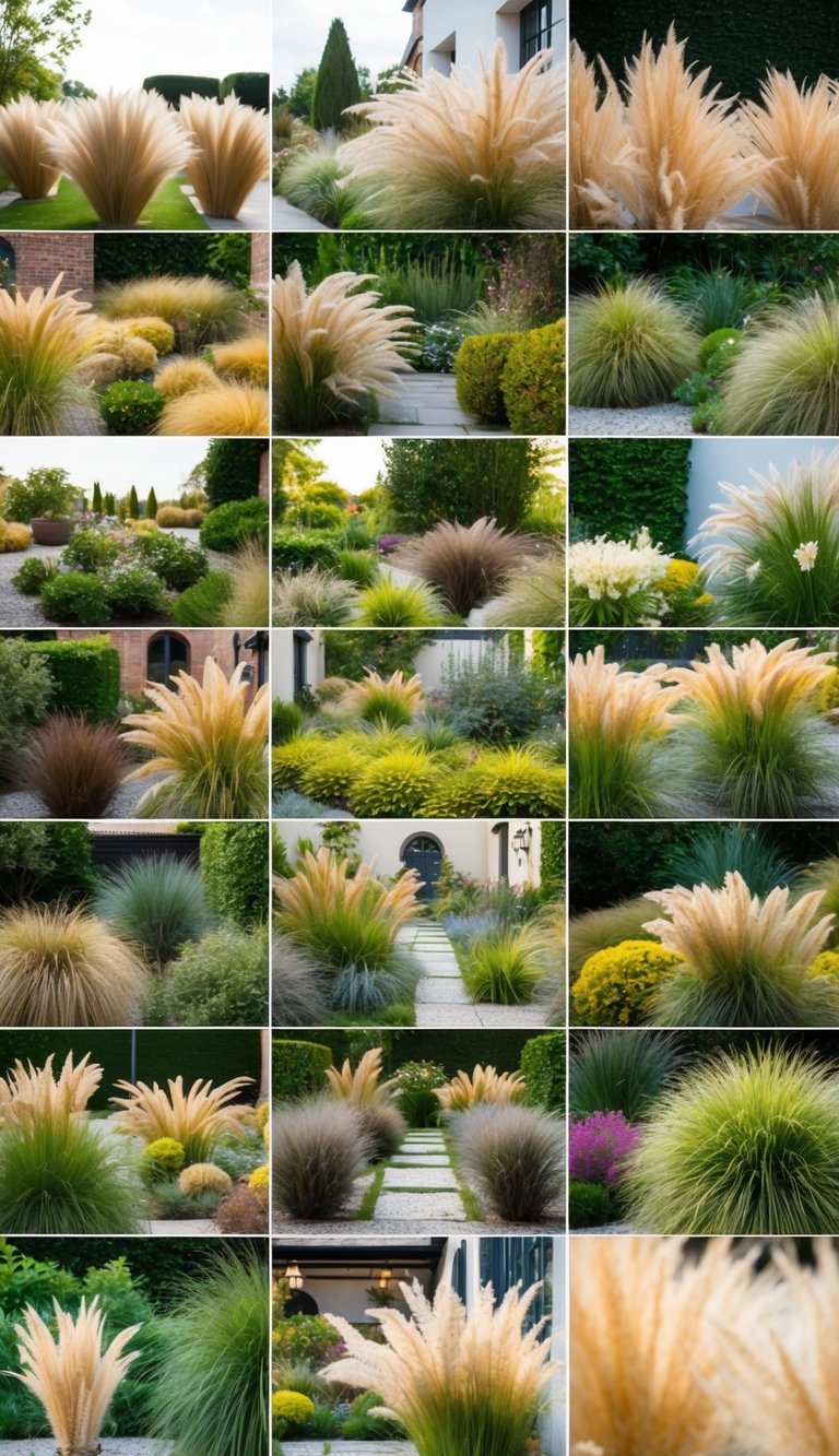 A collection of 18 small courtyard gardens filled with various ornamental grasses, creating a lush and textured landscape