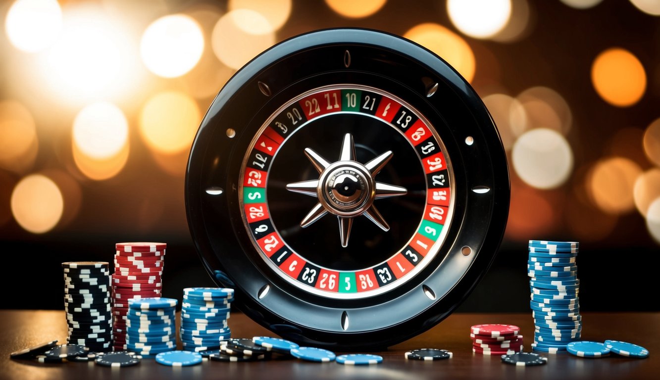 Roda roulette berputar dengan chip yang tersebar di sekitarnya