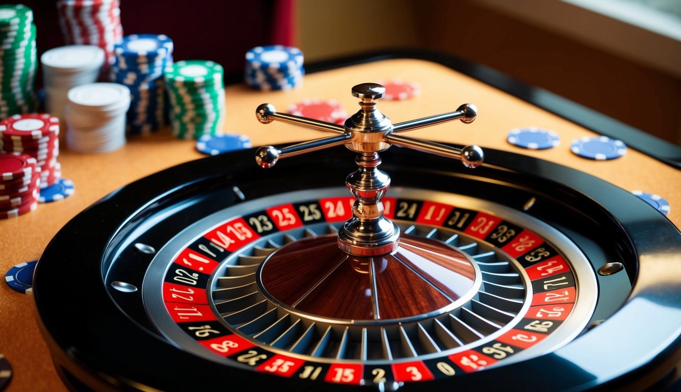 Roda roulette berputar dengan chip diletakkan di atas meja