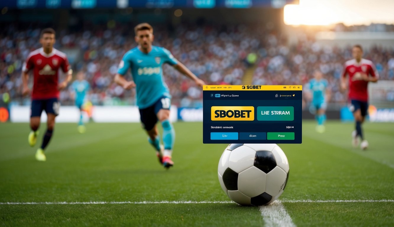 Sebuah pertandingan sepak bola yang disiarkan langsung di platform online SBOBET, dengan fokus pada aksi di lapangan