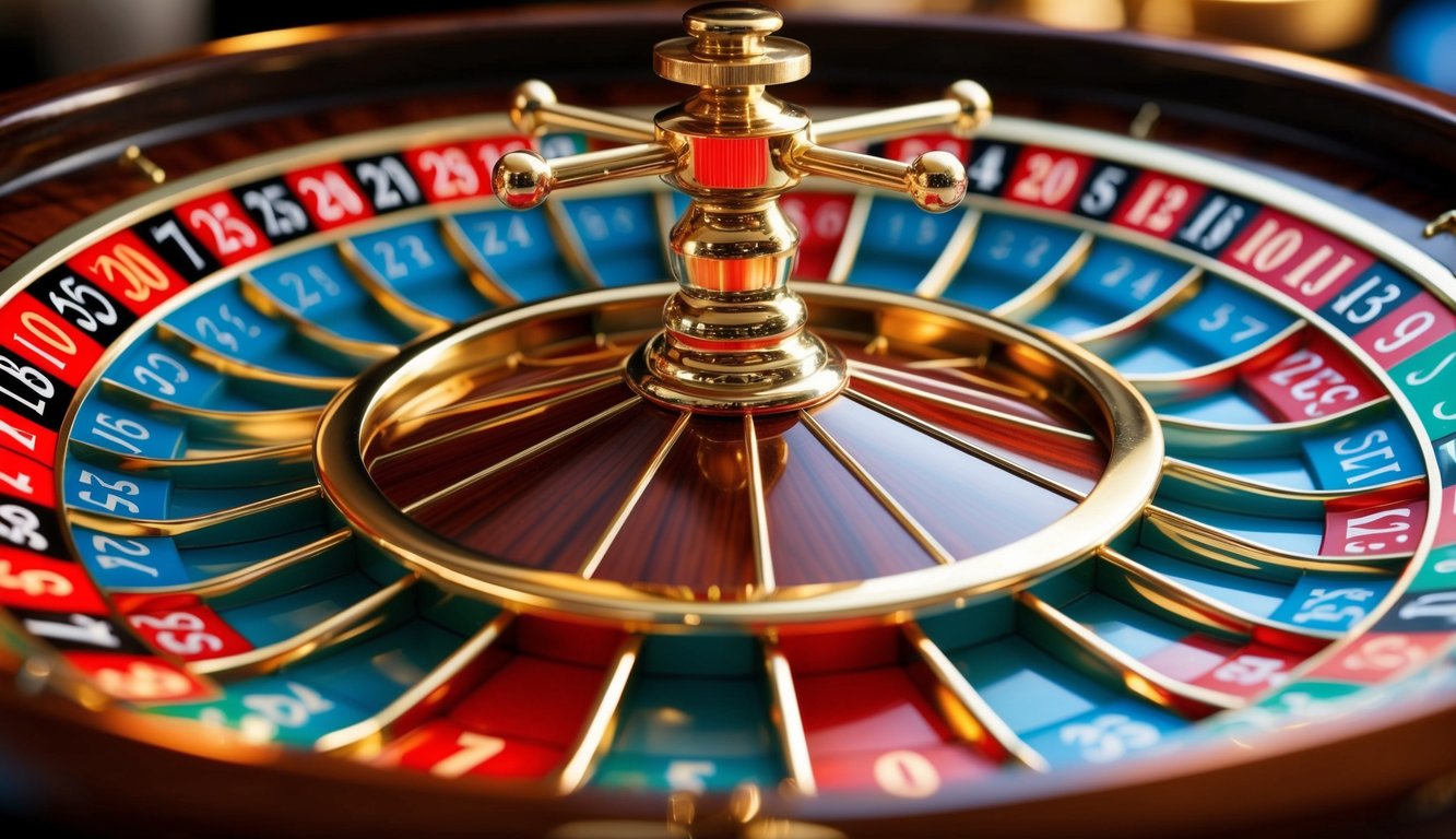 Roda roulette online yang berputar dengan slot bernomor berwarna-warni