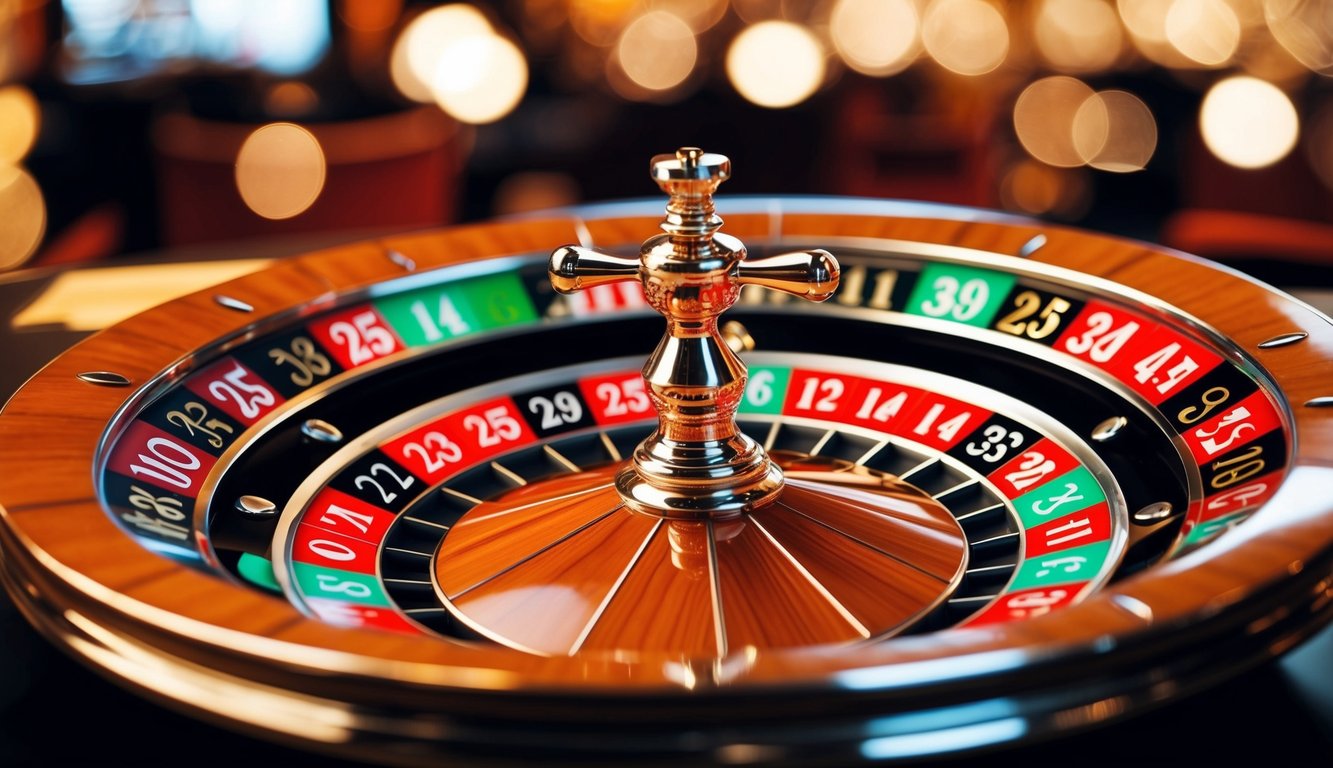 Roda roulette yang berputar dengan slot berwarna dan bernomor