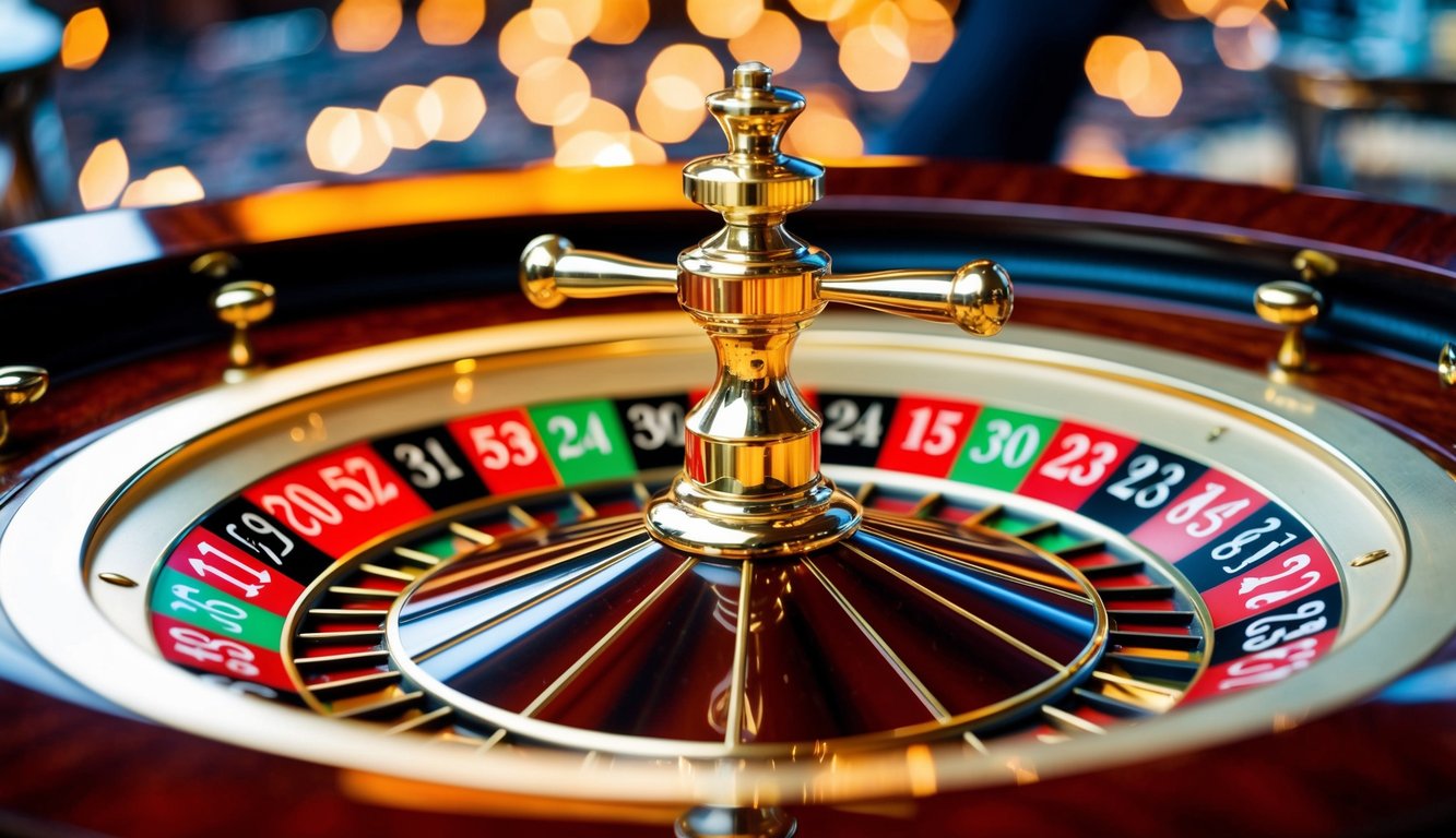 Roda roulette yang berputar dengan slot bernomor berwarna-warni