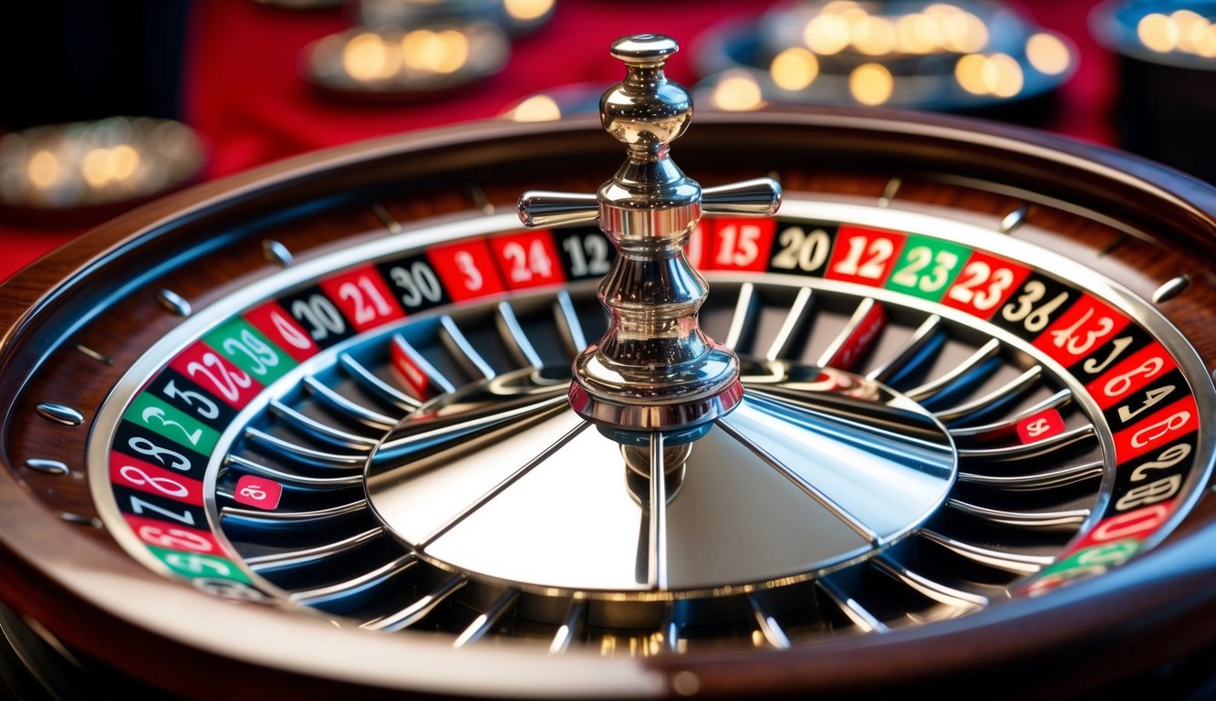 Roda roulette yang berputar dengan slot bernomor berwarna-warni